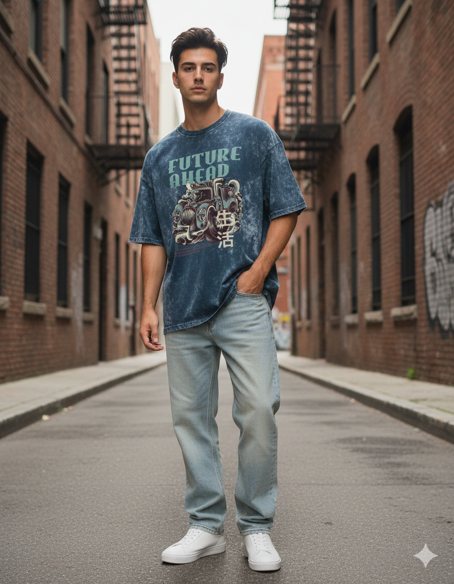 Unisex Acid Washed Oversized Tee |FUTURE AHEAD