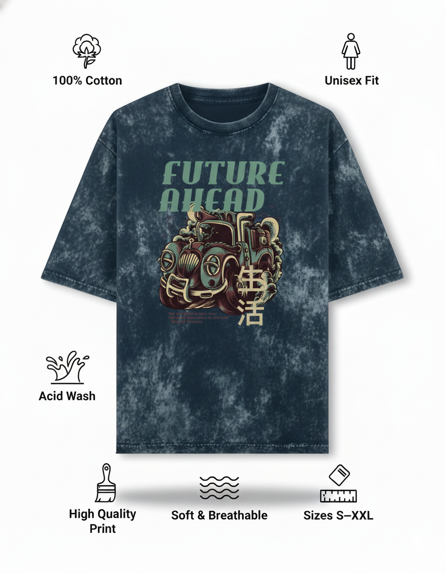 Unisex Acid Washed Oversized Tee |FUTURE AHEAD